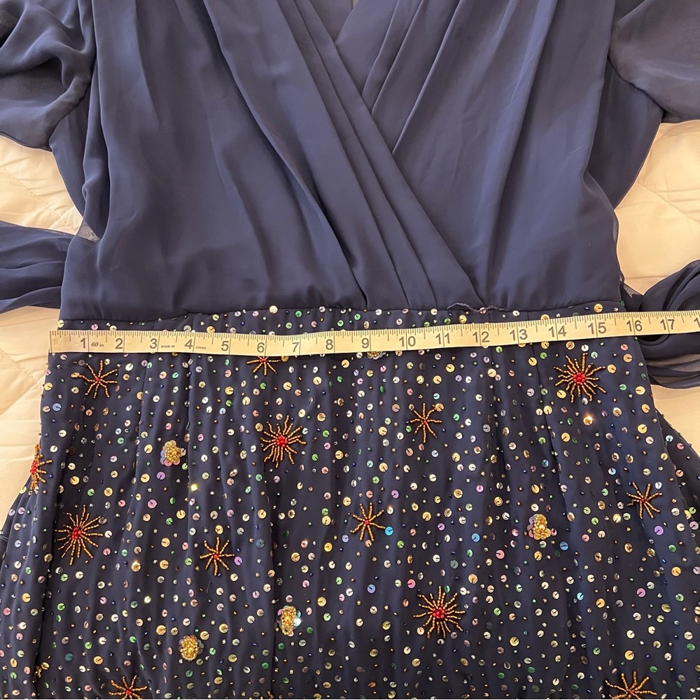 Vintage Jack Bryan Evening Gown Dress Large Blue Beaded Chiffon Celestial Gala - Picture 14 of 15